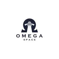 omega-symbol mit ufo-raumform logo icon design template flache vektorillustration vektor