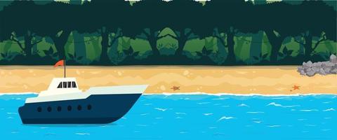 strand sommerferien landschaft schöne banner mit yacht meer urlaub vektor-illustration. vektor
