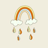 hippie vibe affisch med regnbåge och moln. retro 70-talet vektorillustration. groovy tecknad stil. vektor