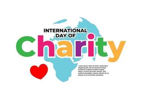 internationella dagen för välgörenhet banner affisch den 5 september med världskarta och kärlek symbol på vit bakgrund vektor