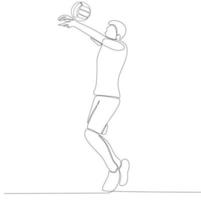Kontinuierliche Linienzeichnung eines männlichen Profi-Volleyballspielers, der mit Ball isoliert ist. athlet, sport, action, übung, gesunder lebensstil, training, fitnesskonzept. vektor