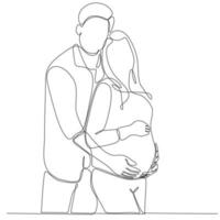 schwangeres Mädchen und ihr Mann. paar familie eine durchgehende strichzeichnung. einfache Designvektorillustration. vektor