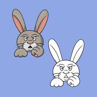 uppsättning bild, arg kanin visar knytnäve, vektorillustration i tecknad stil på färgad bakgrund vektor
