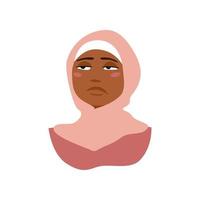 gelangweiltes muslimisches Mädchen. Vektorporträt einer Frau im Hijab. vektor