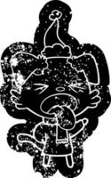 tecknad nödställd ikon av en hund som bär halsduk och tröja som bär tomtehatt vektor