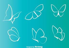 Vita fjärilar linje ikoner vektor
