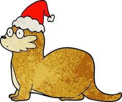 strukturierter Cartoon eines Otters mit Weihnachtsmütze vektor