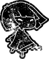 Grunge-Ikone eines süßen Kawaii-Mädchens vektor