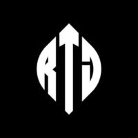 Rtj-Kreisbuchstaben-Logo-Design mit Kreis- und Ellipsenform. rtj-ellipsenbuchstaben mit typografischem stil. Die drei Initialen bilden ein Kreislogo. Rtj-Kreis-Emblem abstrakter Monogramm-Buchstaben-Markierungsvektor. vektor