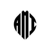 ami-Kreis-Buchstaben-Logo-Design mit Kreis- und Ellipsenform. Ami-Ellipsenbuchstaben mit typografischem Stil. Die drei Initialen bilden ein Kreislogo. Ami-Kreis-Emblem abstrakter Monogramm-Buchstaben-Markierungsvektor. vektor