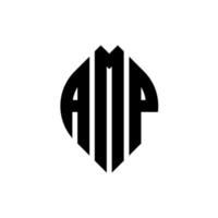 amp-Kreis-Buchstaben-Logo-Design mit Kreis- und Ellipsenform. amp Ellipsenbuchstaben mit typografischem Stil. Die drei Initialen bilden ein Kreislogo. Ampere-Kreis-Emblem abstrakter Monogramm-Buchstaben-Markierungsvektor. vektor