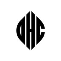 dhc-Kreisbuchstaben-Logo-Design mit Kreis- und Ellipsenform. dhc-ellipsenbuchstaben mit typografischem stil. Die drei Initialen bilden ein Kreislogo. dhc-Kreis-Emblem abstrakter Monogramm-Buchstaben-Markierungsvektor. vektor