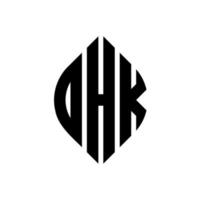 dhk cirkelbokstavslogotypdesign med cirkel- och ellipsform. dhk ellipsbokstäver med typografisk stil. de tre initialerna bildar en cirkellogotyp. dhk cirkel emblem abstrakt monogram bokstav märke vektor. vektor