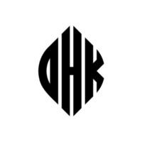 dhk-Kreis-Buchstaben-Logo-Design mit Kreis- und Ellipsenform. dhk-Ellipsenbuchstaben mit typografischem Stil. Die drei Initialen bilden ein Kreislogo. dhk-Kreis-Emblem abstrakter Monogramm-Buchstaben-Markenvektor. vektor