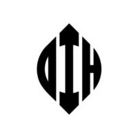 dih-Kreis-Buchstaben-Logo-Design mit Kreis- und Ellipsenform. dih ellipsenbuchstaben mit typografischem stil. Die drei Initialen bilden ein Kreislogo. Dih-Kreis-Emblem abstrakter Monogramm-Buchstaben-Markenvektor. vektor