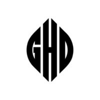 ghd-Kreisbuchstaben-Logo-Design mit Kreis- und Ellipsenform. ghd Ellipsenbuchstaben mit typografischem Stil. Die drei Initialen bilden ein Kreislogo. ghd Kreisemblem abstrakter Monogramm-Buchstabenmarkierungsvektor. vektor