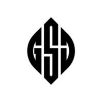 gsj-Kreisbuchstaben-Logo-Design mit Kreis- und Ellipsenform. gsj Ellipsenbuchstaben mit typografischem Stil. Die drei Initialen bilden ein Kreislogo. gsj-Kreis-Emblem abstrakter Monogramm-Buchstaben-Markierungsvektor. vektor