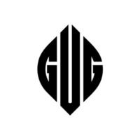 Gug-Kreis-Buchstaben-Logo-Design mit Kreis- und Ellipsenform. Gug-Ellipsenbuchstaben mit typografischem Stil. Die drei Initialen bilden ein Kreislogo. Gug-Kreis-Emblem abstrakter Monogramm-Buchstaben-Markierungsvektor. vektor