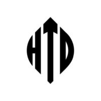 htd-Kreisbuchstaben-Logo-Design mit Kreis- und Ellipsenform. htd Ellipsenbuchstaben mit typografischem Stil. Die drei Initialen bilden ein Kreislogo. htd-Kreis-Emblem abstrakter Monogramm-Buchstaben-Markierungsvektor. vektor