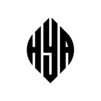 Hya-Kreis-Buchstaben-Logo-Design mit Kreis- und Ellipsenform. Hya-Ellipsenbuchstaben mit typografischem Stil. Die drei Initialen bilden ein Kreislogo. Hya-Kreis-Emblem abstrakter Monogramm-Buchstaben-Markierungsvektor. vektor