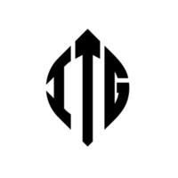 itg-Kreisbuchstaben-Logo-Design mit Kreis- und Ellipsenform. itg ellipsenbuchstaben mit typografischem stil. Die drei Initialen bilden ein Kreislogo. itg-Kreis-Emblem abstrakter Monogramm-Buchstaben-Markenvektor. vektor