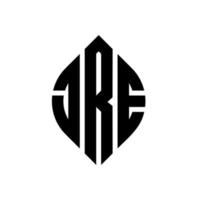 JRE-Kreisbuchstaben-Logo-Design mit Kreis- und Ellipsenform. jre ellipsenbuchstaben mit typografischem stil. Die drei Initialen bilden ein Kreislogo. JRE-Kreis-Emblem abstrakter Monogramm-Buchstaben-Markierungsvektor. vektor