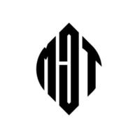 MJT-Kreisbuchstaben-Logo-Design mit Kreis- und Ellipsenform. mjt Ellipsenbuchstaben mit typografischem Stil. Die drei Initialen bilden ein Kreislogo. MJT-Kreis-Emblem abstrakter Monogramm-Buchstaben-Markierungsvektor. vektor