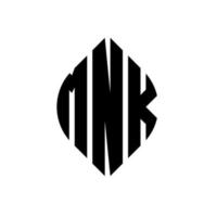 mnk-Kreisbuchstaben-Logo-Design mit Kreis- und Ellipsenform. mnk Ellipsenbuchstaben mit typografischem Stil. Die drei Initialen bilden ein Kreislogo. mnk-Kreis-Emblem abstrakter Monogramm-Buchstaben-Markierungsvektor. vektor
