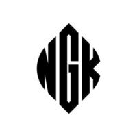 ngk cirkelbokstavslogotypdesign med cirkel och ellipsform. ngk ellipsbokstäver med typografisk stil. de tre initialerna bildar en cirkellogotyp. ngk cirkel emblem abstrakt monogram bokstav märke vektor. vektor