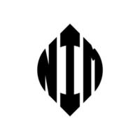 Nim-Kreis-Buchstaben-Logo-Design mit Kreis- und Ellipsenform. nim ellipsenbuchstaben mit typografischem stil. Die drei Initialen bilden ein Kreislogo. Nim-Kreis-Emblem abstrakter Monogramm-Buchstaben-Markierungsvektor. vektor