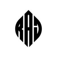 Raj-Kreis-Buchstaben-Logo-Design mit Kreis- und Ellipsenform. Raj-Ellipsenbuchstaben mit typografischem Stil. Die drei Initialen bilden ein Kreislogo. Raj-Kreis-Emblem abstrakter Monogramm-Buchstaben-Markierungsvektor. vektor