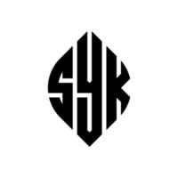 syk-Kreis-Buchstaben-Logo-Design mit Kreis- und Ellipsenform. syk-ellipsenbuchstaben mit typografischem stil. Die drei Initialen bilden ein Kreislogo. Syk-Kreis-Emblem abstrakter Monogramm-Buchstaben-Markierungsvektor. vektor