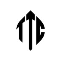 ttc-Kreisbuchstaben-Logo-Design mit Kreis- und Ellipsenform. ttc ellipsenbuchstaben mit typografischem stil. Die drei Initialen bilden ein Kreislogo. ttc-Kreis-Emblem abstrakter Monogramm-Buchstaben-Markierungsvektor. vektor
