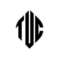 Tuc-Kreis-Buchstaben-Logo-Design mit Kreis- und Ellipsenform. Tuc-Ellipsenbuchstaben mit typografischem Stil. Die drei Initialen bilden ein Kreislogo. Tuc-Kreis-Emblem abstrakter Monogramm-Buchstaben-Markierungsvektor. vektor