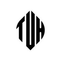 Tux-Kreis-Buchstaben-Logo-Design mit Kreis- und Ellipsenform. Tux-Ellipsenbuchstaben mit typografischem Stil. Die drei Initialen bilden ein Kreislogo. Tux-Kreis-Emblem abstrakter Monogramm-Buchstaben-Markenvektor. vektor