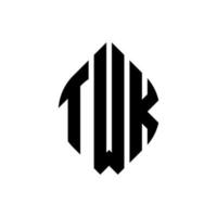 twk cirkel bokstavslogotypdesign med cirkel och ellipsform. twk ellipsbokstäver med typografisk stil. de tre initialerna bildar en cirkellogotyp. twk cirkel emblem abstrakt monogram brev märke vektor. vektor