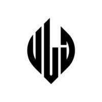 ulj-Kreisbuchstaben-Logo-Design mit Kreis- und Ellipsenform. ulj Ellipsenbuchstaben mit typografischem Stil. Die drei Initialen bilden ein Kreislogo. ulj-Kreis-Emblem abstrakter Monogramm-Buchstaben-Markierungsvektor. vektor