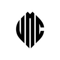 umc-Kreis-Buchstaben-Logo-Design mit Kreis- und Ellipsenform. umc ellipsenbuchstaben mit typografischem stil. Die drei Initialen bilden ein Kreislogo. umc-Kreis-Emblem abstrakter Monogramm-Buchstaben-Markierungsvektor. vektor