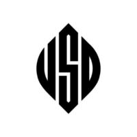 usd-Kreisbuchstabe-Logo-Design mit Kreis- und Ellipsenform. usd-ellipsenbuchstaben mit typografischem stil. Die drei Initialen bilden ein Kreislogo. usd-Kreis-Emblem abstrakter Monogramm-Buchstaben-Markierungsvektor. vektor