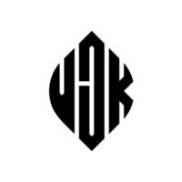 vjk-Kreisbuchstaben-Logo-Design mit Kreis- und Ellipsenform. vjk Ellipsenbuchstaben mit typografischem Stil. Die drei Initialen bilden ein Kreislogo. vjk Kreisemblem abstrakter Monogramm-Buchstabenmarkierungsvektor. vektor