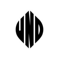 VND-Kreisbuchstaben-Logo-Design mit Kreis- und Ellipsenform. vnd Ellipsenbuchstaben mit typografischem Stil. Die drei Initialen bilden ein Kreislogo. vnd Kreisemblem abstrakter Monogramm-Buchstabenmarkierungsvektor. vektor