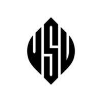 vsu cirkelbokstavslogotypdesign med cirkel och ellipsform. vsu ellipsbokstäver med typografisk stil. de tre initialerna bildar en cirkellogotyp. vsu cirkel emblem abstrakt monogram brev märke vektor. vektor