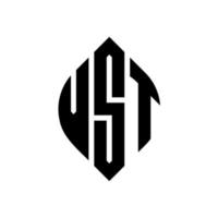 VST-Kreisbuchstaben-Logo-Design mit Kreis- und Ellipsenform. vst ellipsenbuchstaben mit typografischem stil. Die drei Initialen bilden ein Kreislogo. vst Kreisemblem abstrakter Monogramm-Buchstabenmarkierungsvektor. vektor