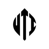 vti-Kreisbuchstaben-Logo-Design mit Kreis- und Ellipsenform. vti Ellipsenbuchstaben mit typografischem Stil. Die drei Initialen bilden ein Kreislogo. vti-Kreis-Emblem abstrakter Monogramm-Buchstaben-Markenvektor. vektor