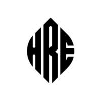 Xre-Kreisbuchstaben-Logo-Design mit Kreis- und Ellipsenform. xre Ellipsenbuchstaben mit typografischem Stil. Die drei Initialen bilden ein Kreislogo. xre Kreisemblem abstrakter Monogramm-Buchstabenmarkierungsvektor. vektor