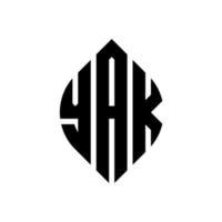 yak cirkel bokstavslogotyp design med cirkel och ellipsform. jak ellips bokstäver med typografisk stil. de tre initialerna bildar en cirkellogotyp. jak cirkel emblem abstrakt monogram brev märke vektor. vektor