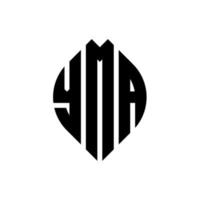 Yma-Kreisbuchstabe-Logo-Design mit Kreis- und Ellipsenform. Yma-Ellipsenbuchstaben mit typografischem Stil. Die drei Initialen bilden ein Kreislogo. Yma-Kreis-Emblem abstrakter Monogramm-Buchstaben-Markierungsvektor. vektor