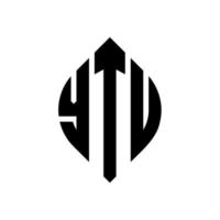YTU-Kreisbuchstaben-Logo-Design mit Kreis- und Ellipsenform. ytu Ellipsenbuchstaben mit typografischem Stil. Die drei Initialen bilden ein Kreislogo. YTU-Kreis-Emblem abstrakter Monogramm-Buchstaben-Markierungsvektor. vektor