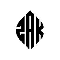 Zak-Kreis-Buchstaben-Logo-Design mit Kreis- und Ellipsenform. zak ellipsenbuchstaben mit typografischem stil. Die drei Initialen bilden ein Kreislogo. Zak-Kreis-Emblem abstrakter Monogramm-Buchstaben-Markierungsvektor. vektor