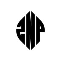 znp cirkelbokstavslogotypdesign med cirkel och ellipsform. znp ellipsbokstäver med typografisk stil. de tre initialerna bildar en cirkellogotyp. znp cirkel emblem abstrakt monogram bokstav märke vektor. vektor